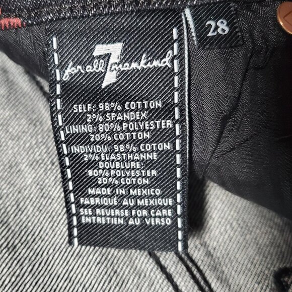 7 For All Mankind Black Denim Floral Mini Skirt sz 28w - Picture 10 of 16